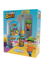 Mr.White Zestaw do mycia zębów dla dzieci Stumble Guys 3+: szczoteczka elektryczna + kubek + pasta + figurka