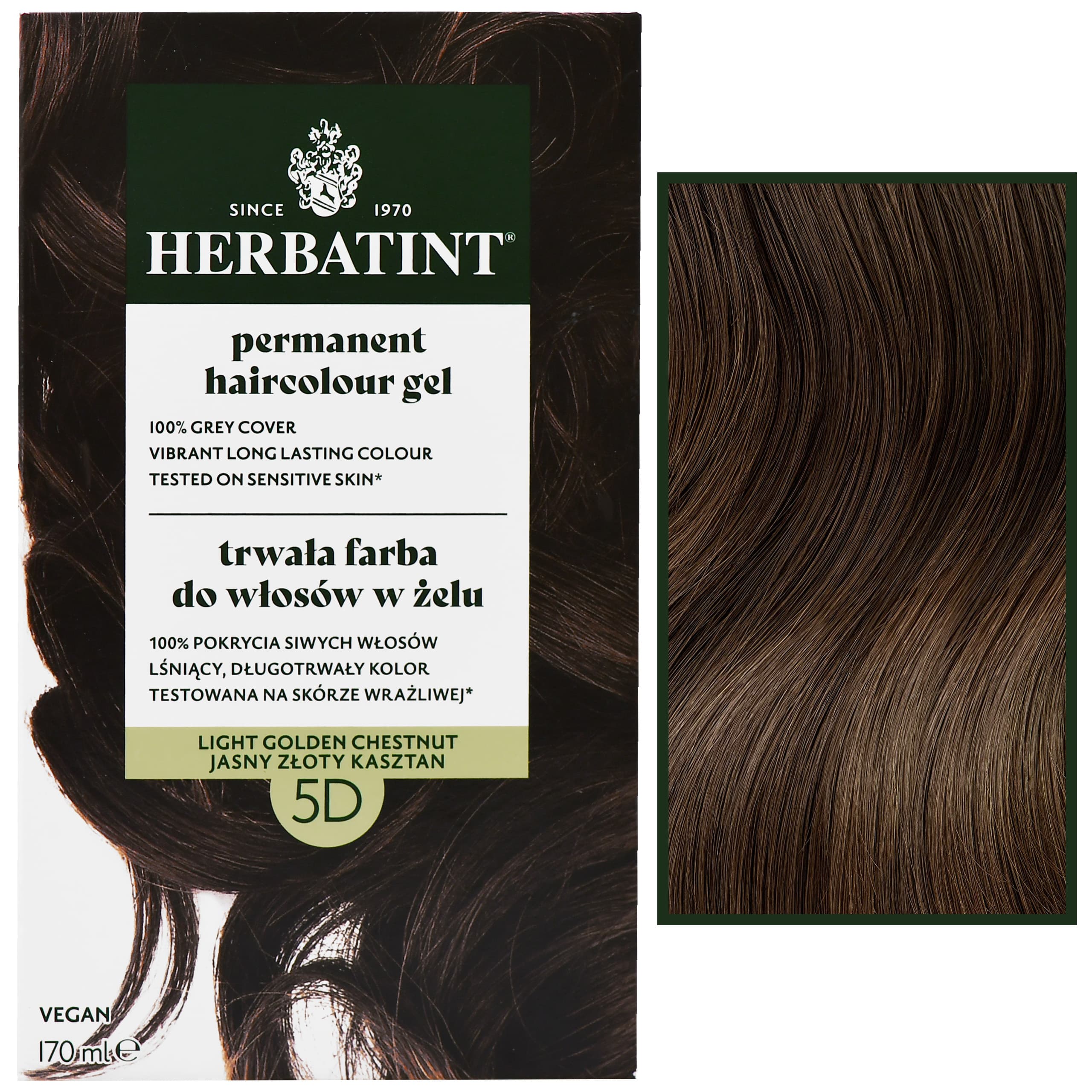 Permanent Haircolour Gel – trwała, ziołowa farba do włosów w żelu, 5D | Jasny Złoty Kasztan