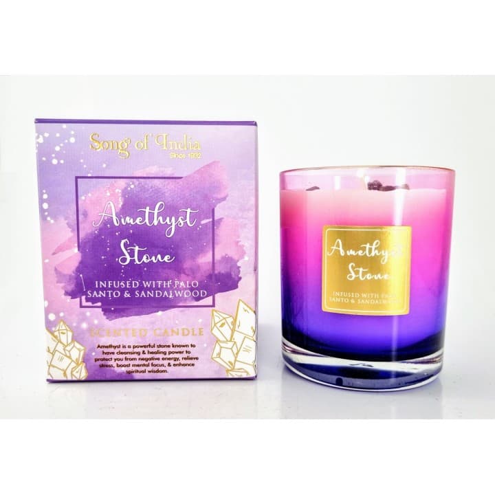 Świeca zapachowa z kamieniami terapeutycznymi w szklanym słoju Amethyst Crystal