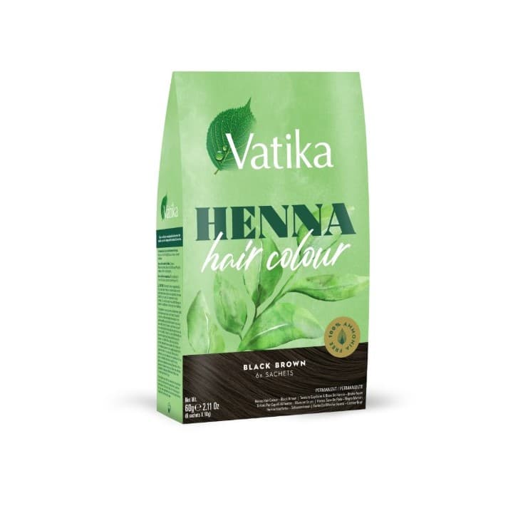 Henna do włosów trwała bez amoniaku kolor Black Brown Czarny Brąz Vatika Henna Hair Colour Dabur