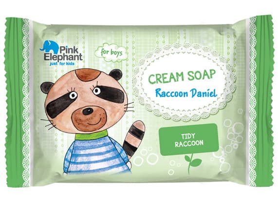 Mydło dla dzieci w kostce Raccoon Pink Elephant -